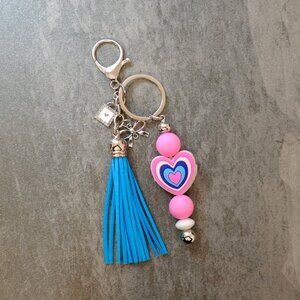 Fun Handmade Beaded Keychains, tassel, charms, silver, bow, backpack, gift
